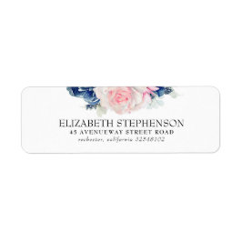 Blauw en roze Waterverf Bloemen Elegant Etiket