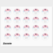 Blauw en Roze Waterverf Bloemen Elegante Bruiloft Ronde Sticker (Vel)