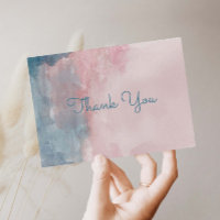 Blauw en Roze Waterverf dank u briefkaart
