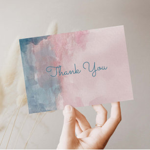 Blauw en Roze Waterverf dank u briefkaart