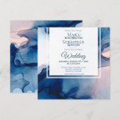 ~ Blauw en roze Waterverf Elegant Trendy Wedding Kaart (Voorkant / Achterkant)