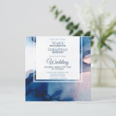 ~ Blauw en roze Waterverf Elegant Trendy Wedding Kaart (Staand voorkant)
