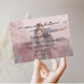 Blauw en roze waterverf foto opslaan de datum kaart