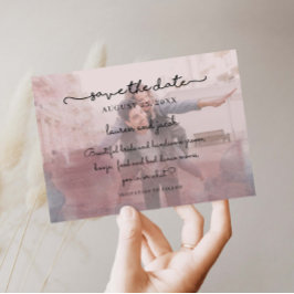 Blauw en roze waterverf foto opslaan de datum kaart