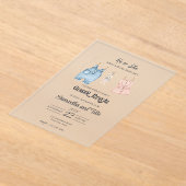 Blauw en roze Waterverf Gender Acryl Uitnodiging (Laagn)