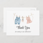 Blauw en roze Waterverf Gender Reveal Dank u Briefkaart (Voorkant / Achterkant)