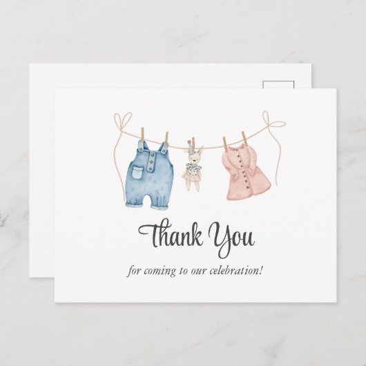 Blauw en roze Waterverf Gender Reveal Dank u Briefkaart (Voorkant / Achterkant)
