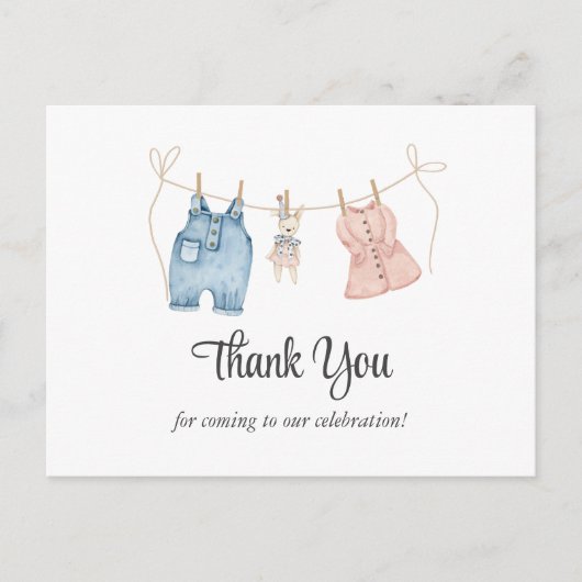 Blauw en roze Waterverf Gender Reveal Dank u Briefkaart (Voorkant)