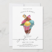 Blauw en Roze Waterverf Ice Cream Gender Reveal Kaart (Voorkant)