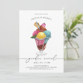 Blauw en Roze Waterverf Ice Cream Gender Reveal Kaart (Staand voorkant)