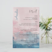 Blauw en Roze Waterverf Menu met naam (Staand voorkant)