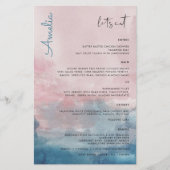 Blauw en Roze Waterverf Menu met naam (Voorkant)