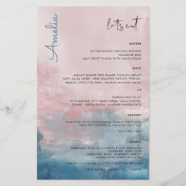 Blauw en Roze Waterverf Menu met naam