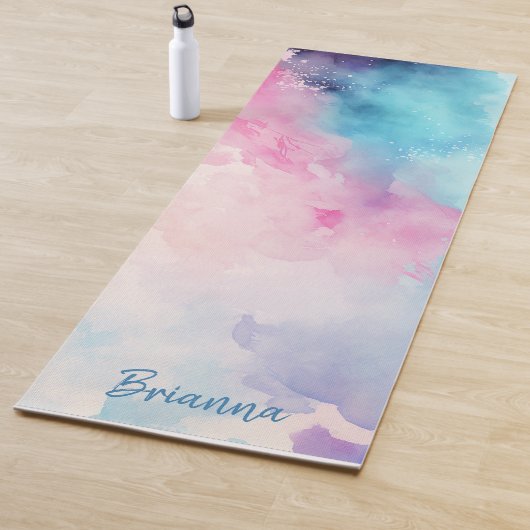 Blauw en roze Waterverf op maat Yogamat (In situ)