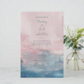 Blauw en Roze Waterverf Trouwceremonie Programma (Staand voorkant)