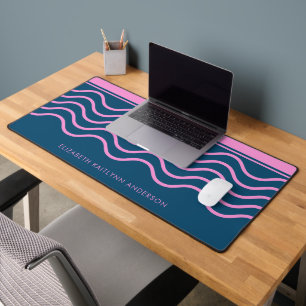 Blauw en Roze Wavy Stripes Patroon Gepersonaliseer Bureaumat