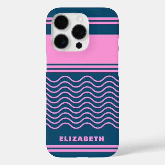 Blauw en Roze Wavy Stripes Patroon Gepersonaliseer Case-Mate iPhone Case (Achterkant)