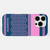 Blauw en Roze Wavy Stripes Patroon Gepersonaliseer Case-Mate iPhone Case (Achterkant (horizontaal))