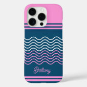 Blauw en Roze Wavy Stripes Patroon Gepersonaliseer Case-Mate iPhone Case (Achterkant)