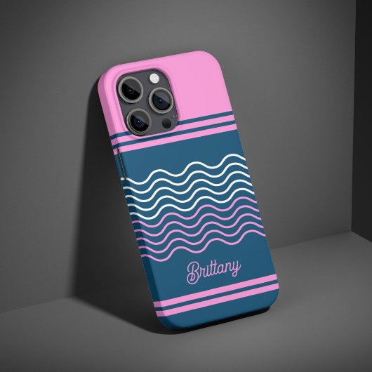 Blauw en Roze Wavy Stripes Patroon Gepersonaliseer Case-Mate iPhone Case