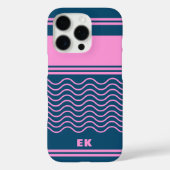 Blauw en Roze Wavy Stripes Patroon Monogram Case-Mate iPhone Case (Achterkant)