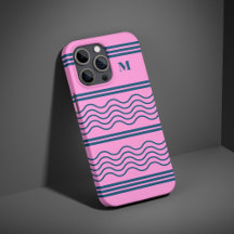 Blauw en Roze Wavy Stripes Patroon Monogram