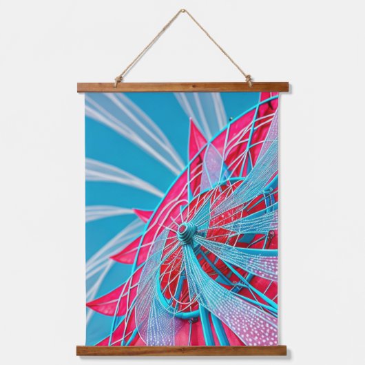Blauw en Roze Wiel Hangend Wandkleed (Voorkant)