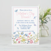 Blauw en Roze Wildflower Garden Moederdag Brunch Kaart (Staand voorkant)