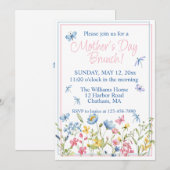 Blauw en Roze Wildflower Garden Moederdag Brunch Kaart (Voorkant / Achterkant)