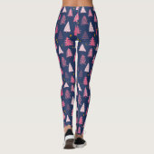 Blauw- en roze winterkerstboompatroon leggings (Achterkant)