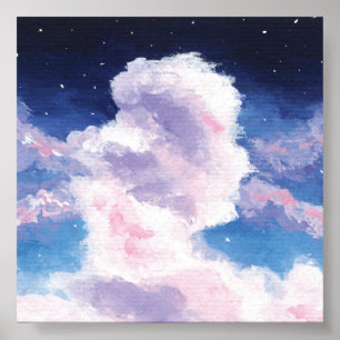 Blauw en Roze Wolken Print, Waarde Poster Papier
