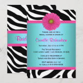 Blauw en roze, Zebra Bridal Shower Invitation Kaart (Voorkant / Achterkant)