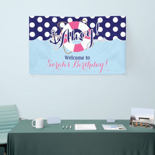 Blauw en Roze, Zeeman, Nautische Verjaardag Spandoek (Beurs)