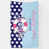 Blauw en Roze, Zeeman, Nautische Verjaardag Spandoek (Verticaal)
