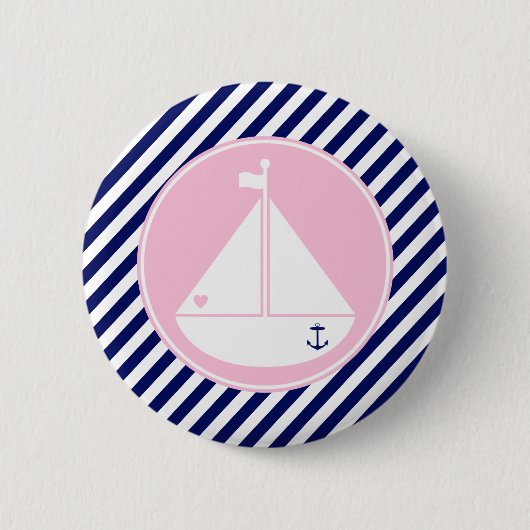 Blauw en roze zeilboot ronde button 5,7 cm (Voorkant)