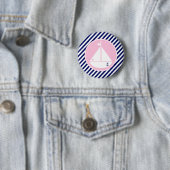 Blauw en roze zeilboot ronde button 5,7 cm (In situ)