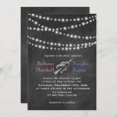 Blauw- en roze zwarte bord Twinkle-lampjes uitnodi Kaart (Voorkant / Achterkant)