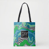Blauw en Sage Green Fluid Art Monogramed Tote Bag (Voorkant)