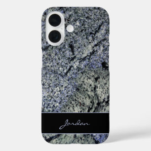 Blauw en Sage Groen gepolijst graniet met naamstee iPhone 16 Hoesje