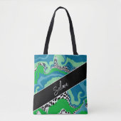 Blauw en Sage Groene Vloeiende Kunst Gepersonalise Tote Bag (Voorkant)