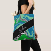 Blauw en Sage Groene Vloeiende Kunst Gepersonalise Tote Bag (Dichtbij)