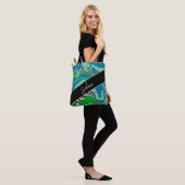 Blauw en Sage Groene Vloeiende Kunst Gepersonalise Tote Bag (Op model)