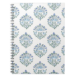Blauw en salie handblock medaillon notitieboek