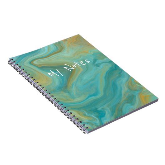 Blauw en Sandy Brown Swirls Marble Art Notitieboek (Rechterzijde)