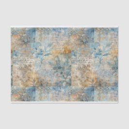  blauw en sepia bloemencollagepatroon #4 tissuepapier