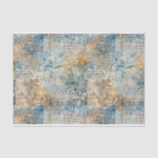  blauw en sepia bloemencollagepatroon #4 tissuepapier (Voorkant)