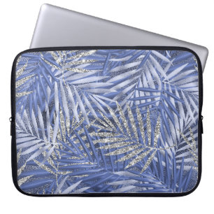 BLAUW- EN SILVER-TROPISCHE VLOEISTOFFEN LAPTOP SLEEVE