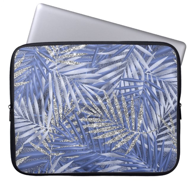 BLAUW- EN SILVER-TROPISCHE VLOEISTOFFEN LAPTOP SLEEVE (Voorkant)