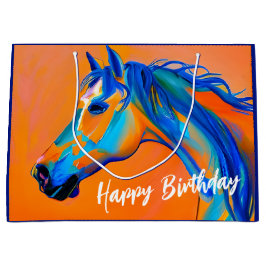 Blauw en Sinaasappel Abstract Paard Happy Birthday Groot Cadeauzakje