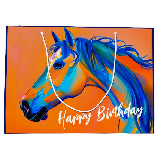 Blauw en Sinaasappel Abstract Paard Happy Birthday Groot Cadeauzakje (Achterkant)